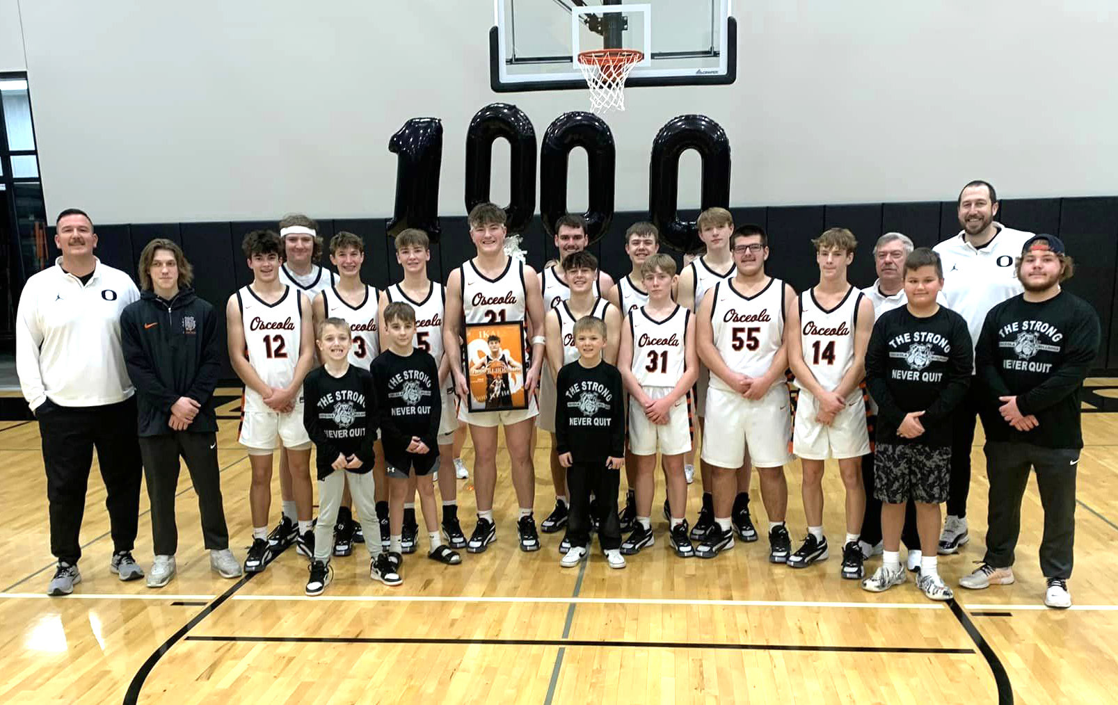 Kale Gustafson, Osceola boys basketball, got his 1,000th career rebound at the game against Nebraska Lutheran. He currently has 1,008 career rebounds. Photos provided.