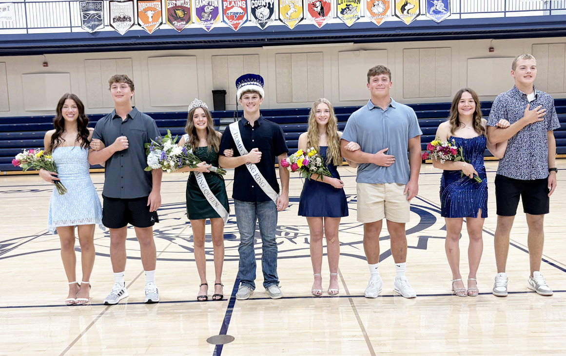 Cross County Homecoming Royalty for 2026 was (L-R); Saphira Osentowski, Gabe Nuttelman, Queen Ella Cramer, King Jed Berggren, Finley Peterson, Mason Quilhot, Ava Pruter, Benson Seim.PCN photo by Beth Sparrow