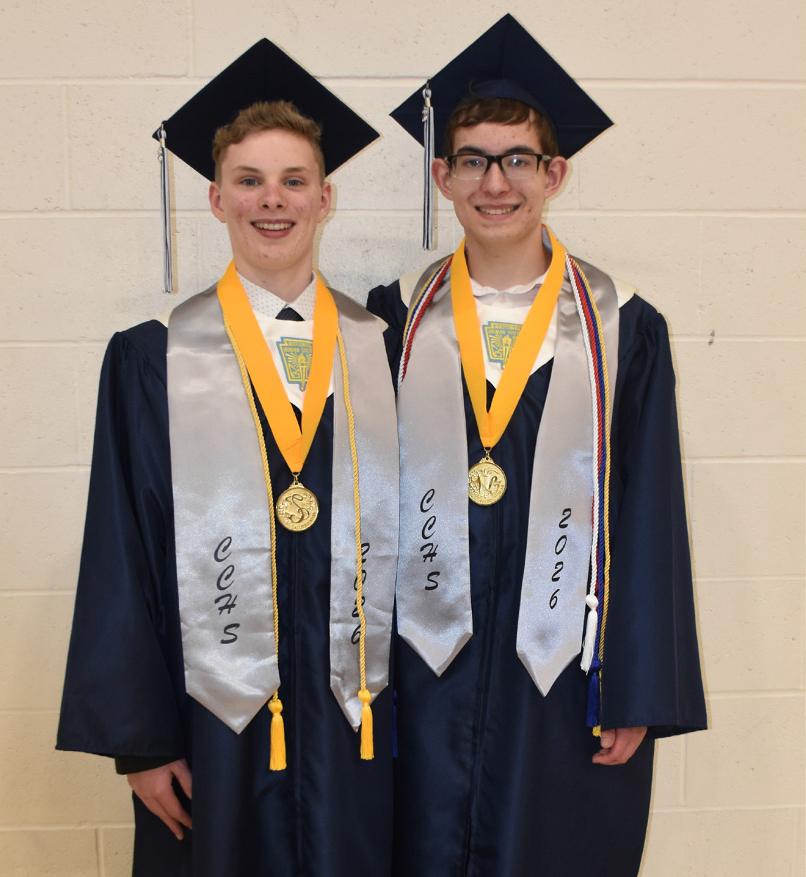 Above: The two highest achieving students at Cross County were Colton Duncan (valedictorian, right) and Samuel Haug (salutatorian, left). The last time two young men were top honored grads was in 2010. PCN photo by Beth Sparrow.