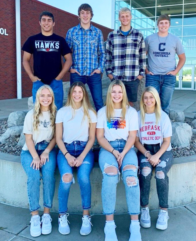 The 2022 Homecoming candidates were announced. Pictured are King candidates (left to right) Tobey Waller, Hayden Allen, Jackson Lindburg, and Leighton Nuttelman; and Queen candidates (left to right) Katie Frazier, Saylar Osentowski, Jayden Fellows, and Taylor Lindburg. Coronation will be Friday September 9th after the football game on the field. Photo provided by Cross County Schools.