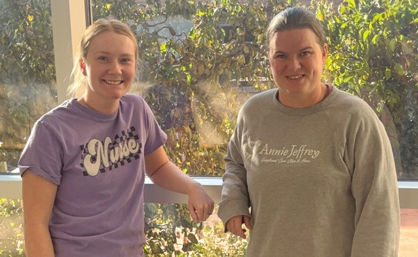 Nurses Katherine Steager (left) and Jessica Kramer (right) were recognized as 40 Under 40 Awardees. Photo provided by AJMCHC.
