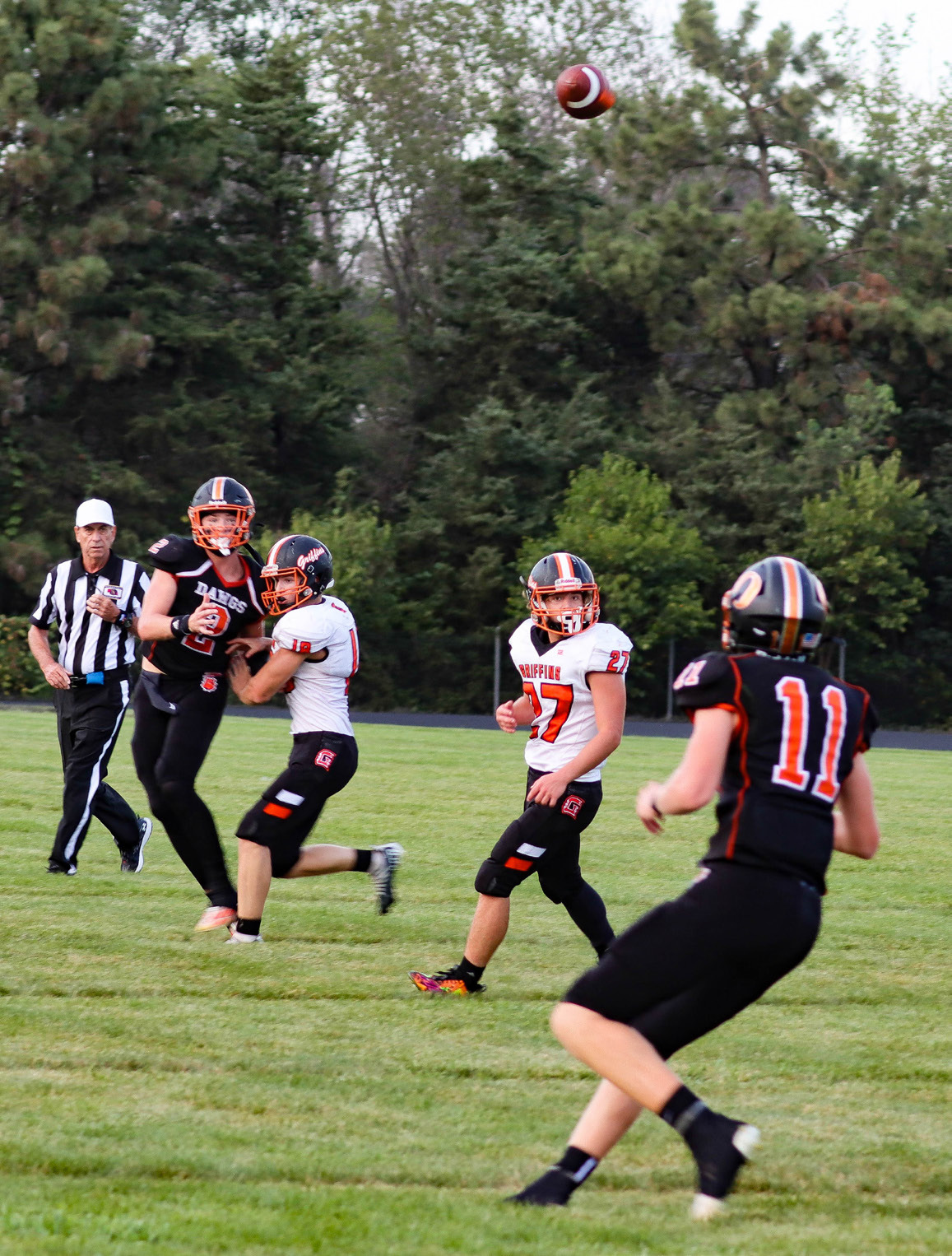 Braxton Mestl (#11) looks to receive a pass from Kale Gustafson (#2). PCN photo by Blaine Winslow.