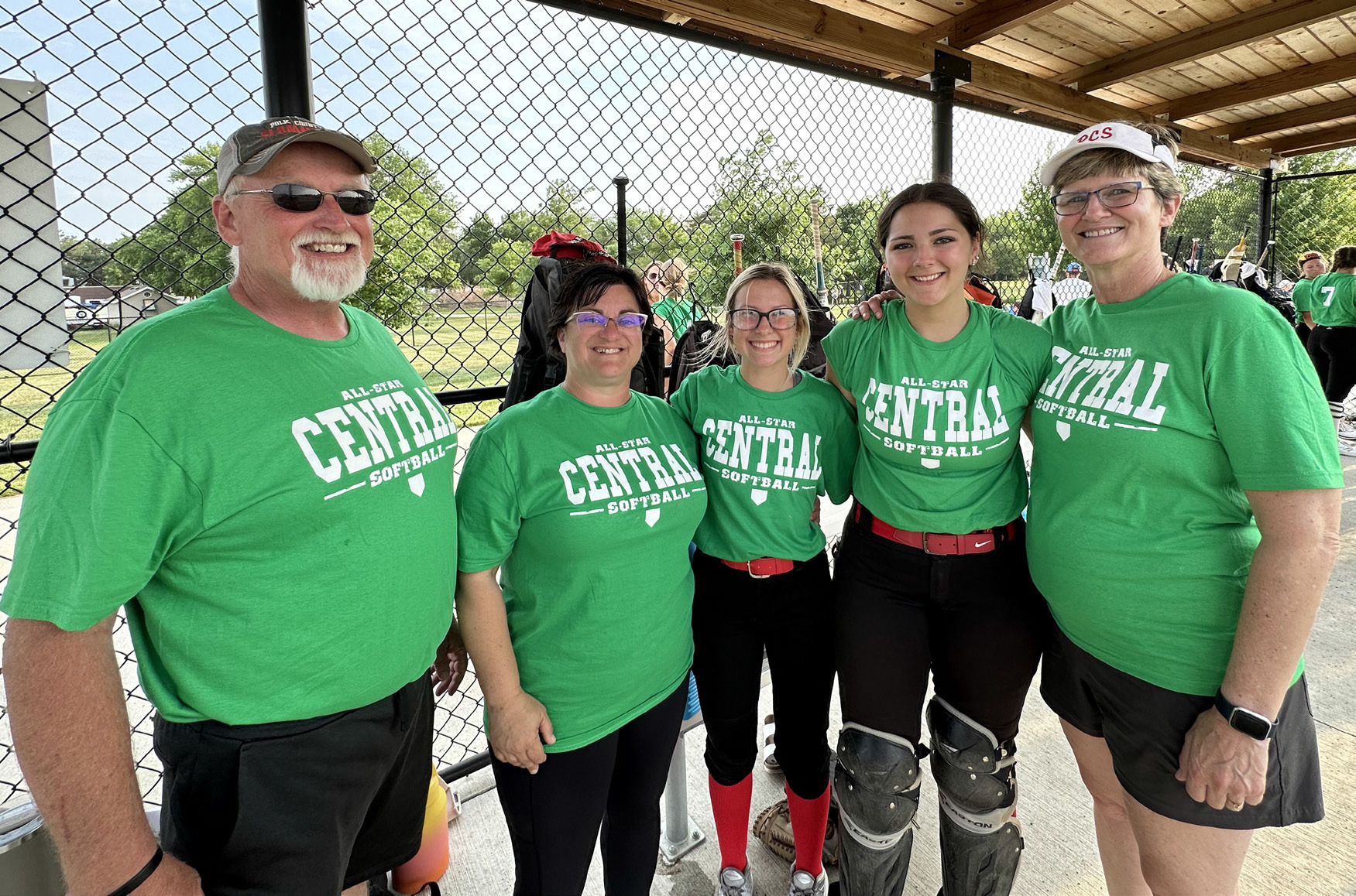Coach Tom Schleif, Coach Carrie Swanson, Sierra Boden, Roberta Hines and Coach Laureen Powell represented the Polk County Slammers at the all-star game in Columbus. PCN photos by Rick Holtz