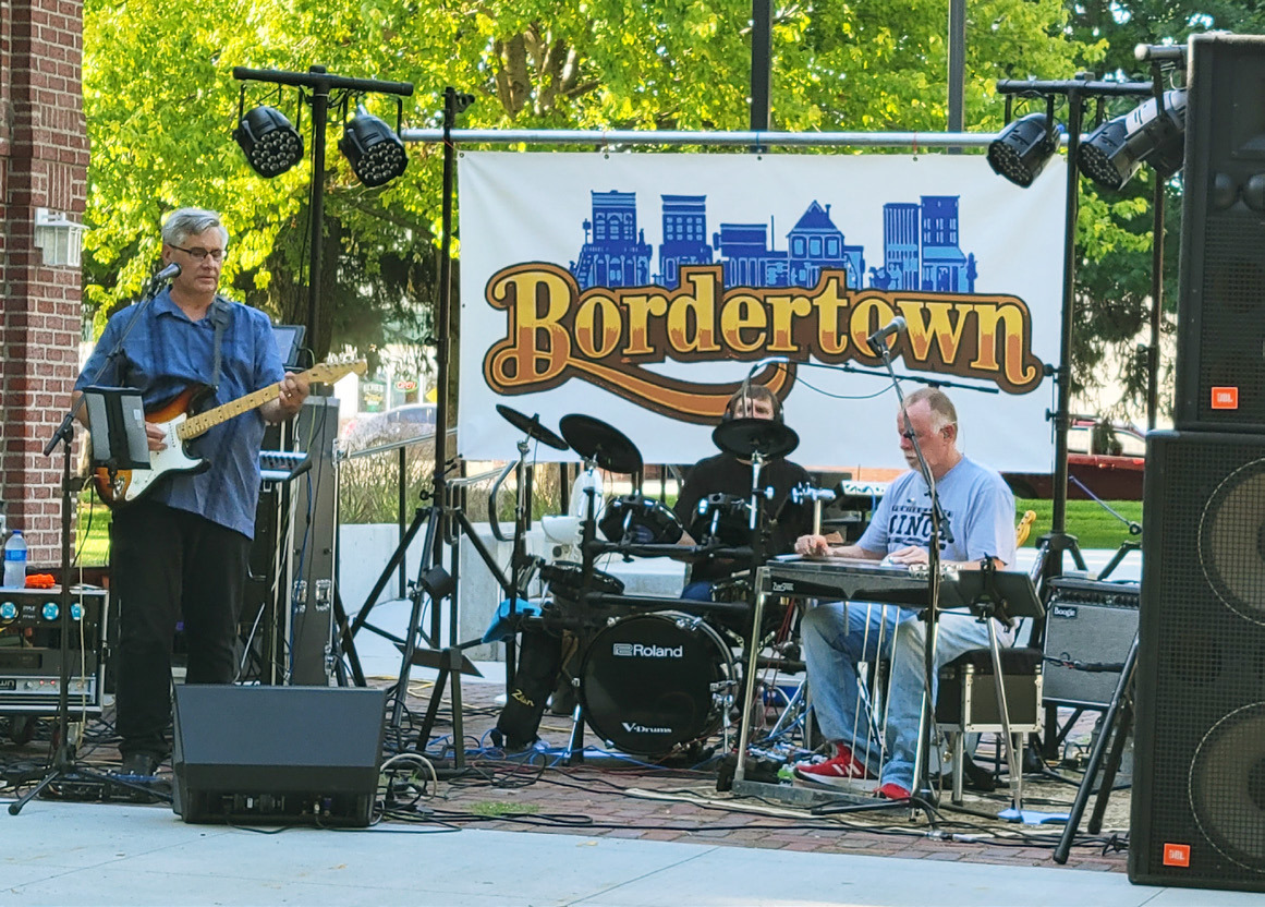 Bordertown took the stage Friday night as the final concert in the First Friday Concert Series sponsored by the Stromsburg Chamber of Commerce. Polk County News photo by Beth Sparrow