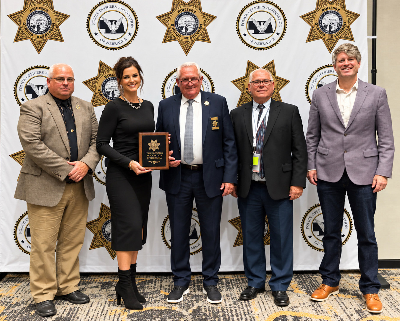 Above: Deputy Brittany McCracken (second from left) received the NSA Deputy of the Year award. With her is NSA Sheriff Gene Samuelson, McCracken, Sheriff Ladwig, Buffalo County Sheriff Miller and Nebraska Atty. Gen. Mike Hilgers. Photo provided.