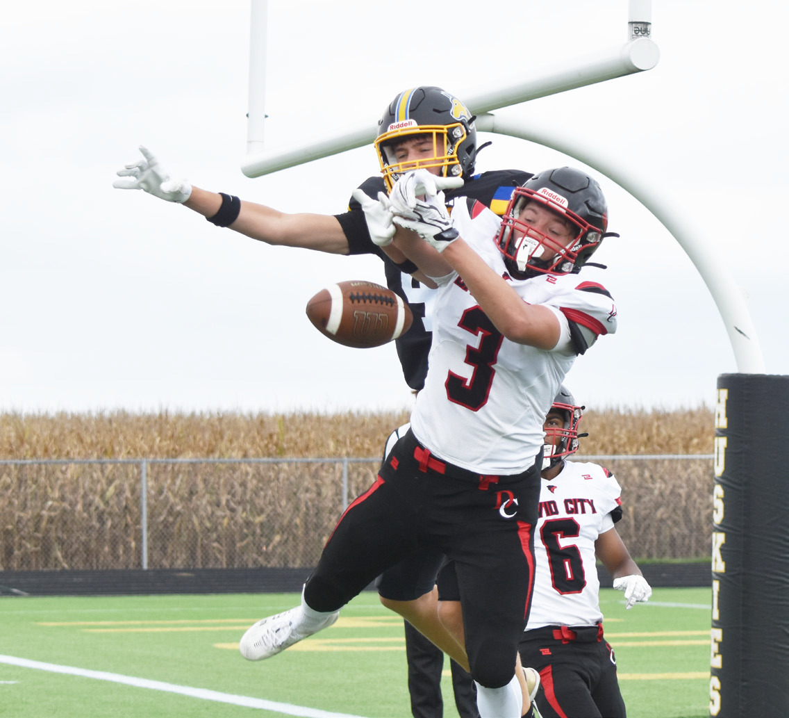 SRC’s Layne Donner (45) gets the pass break up in the endzone. PCN photo by Beth Sparrow.
