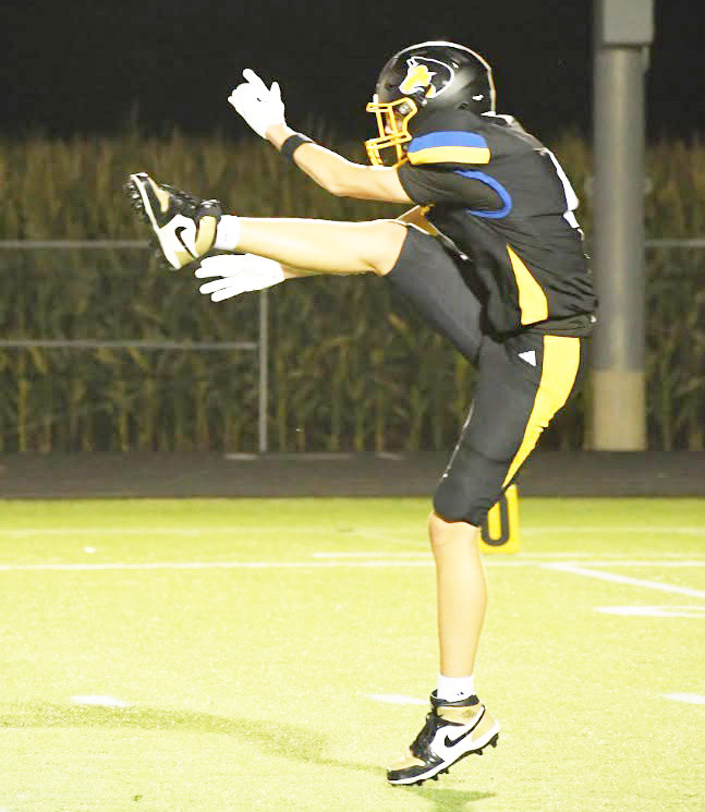 With a punt of 60 yards Friday night, Jarren Kravig set a new Shelby-Rising City 8-man football school record for longest punt. Jarren’s punt broke the previous record of a 54-yard punt by Mick Hoatson in 2020. Photo was provided.