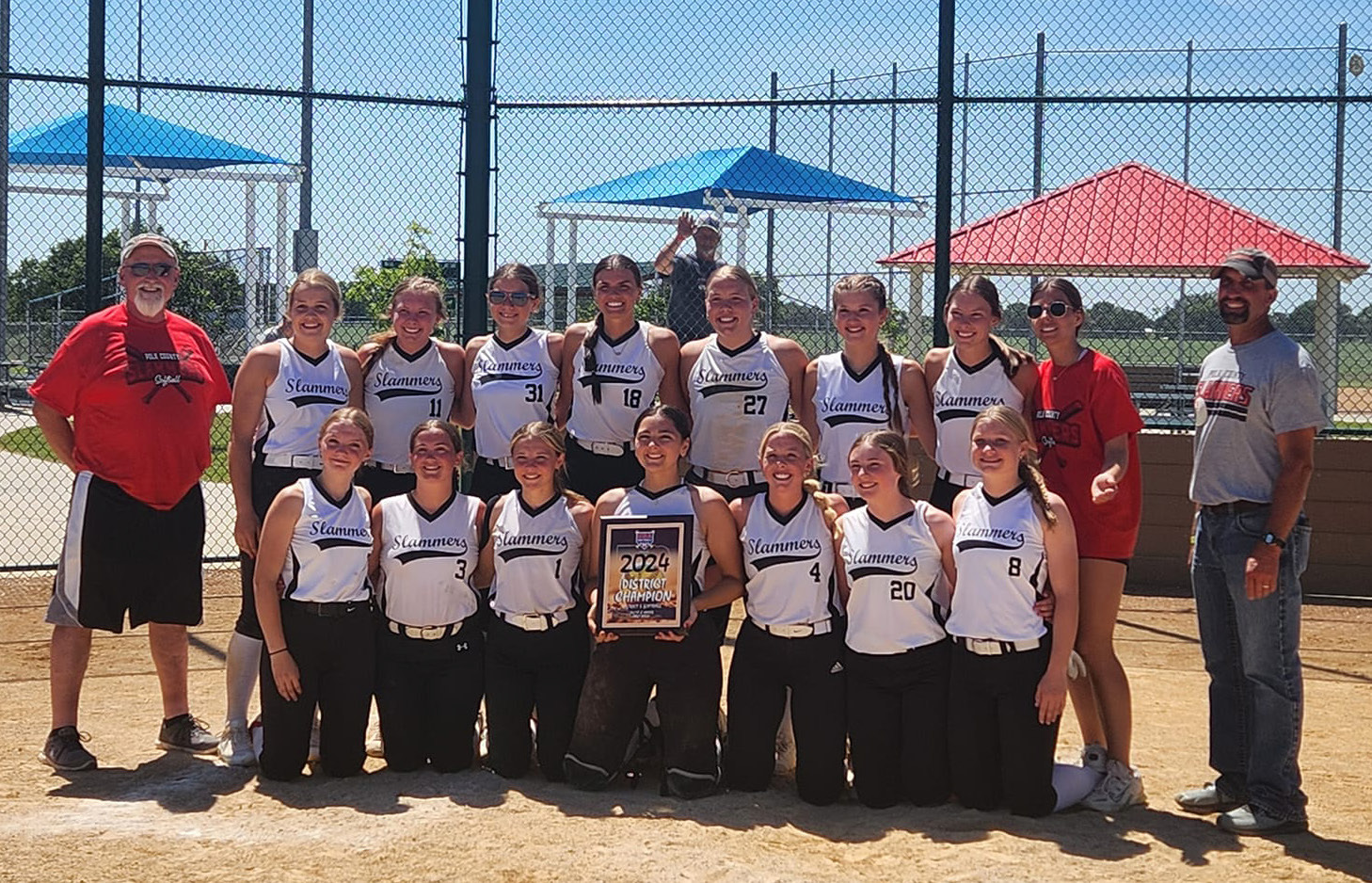 The summer Polk County Slammers won districts by winning four games over the weekend and qualify for state! They won Class C District 5 for 18 and under. Currently they are 12-3 and play at Twin River on Tuesday the 18th, followed by a home game on Wednesday the 19th. State will be in Hastings at the softball complex on July 5-7. Photo provided.