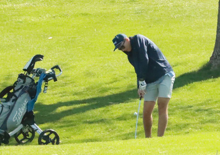 Cross County’s Benson Seim was working his way to the No. 5 green, but played his second shot from below the No. 3 hole at the David City golf course last Wednesday. PCN photo by Ken Kush