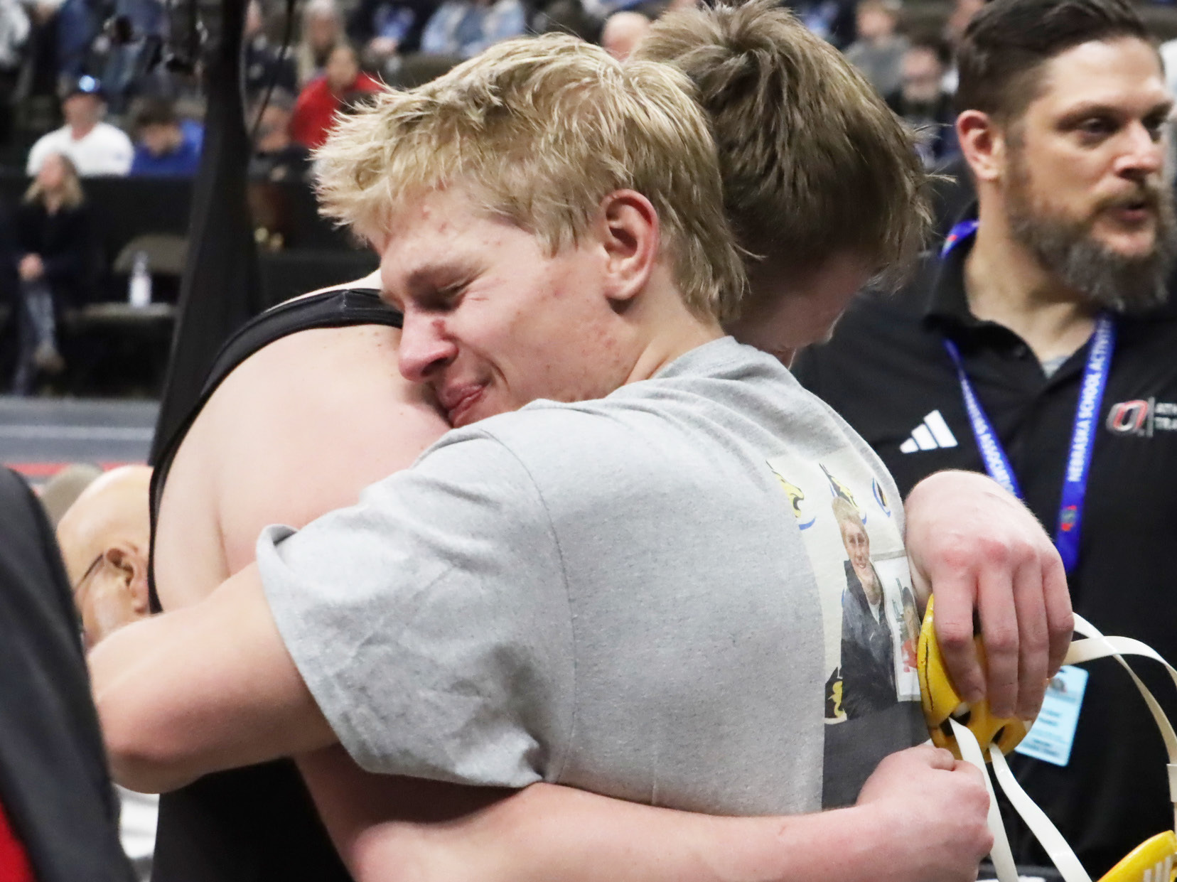 .When it was all over, Coy Vrbka (left) and Eli Fjell (right) shared a moment and congratulated each other for winning state championships. PCN photo by Ken Kush.