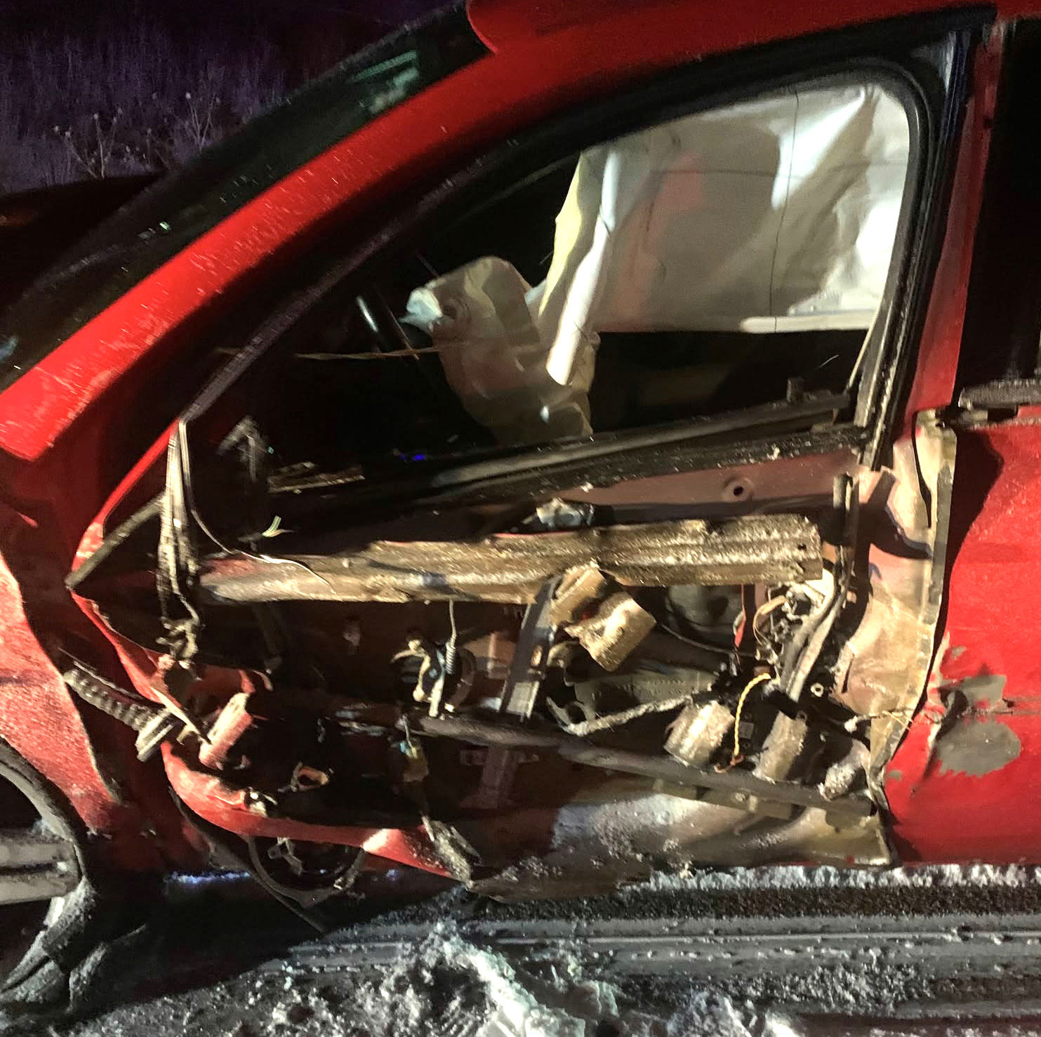 Above: This Impala was sideswiped and avoided a direct collision on Friday the 14th. Below: This Mustang was in a two-vehicle accident in Merrick County on Saturday. Photos provided by Merrick County Sheriff’s Office.