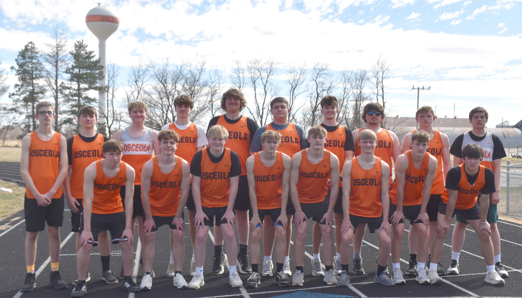 Members of the Osceola boys track and field team include; (front from left)- Calvin Alexander, Jaxon Lassek, Rylon Brandenburger, Josh Sandman, Jarrett Althouse, Hunter Baumert, Brycen Kula, Milo Gehring. Back row- Billy Carnes, Ami Houchin, Kamdyn Udey, Landan Drozd, Koleton Udey, Landon Winslow, Jackson Winslow, Cooper Yungdahl, Kolton Barr, Liam Olson. PCN photo by Beth Sparrow. Not pictured- Max Fritton