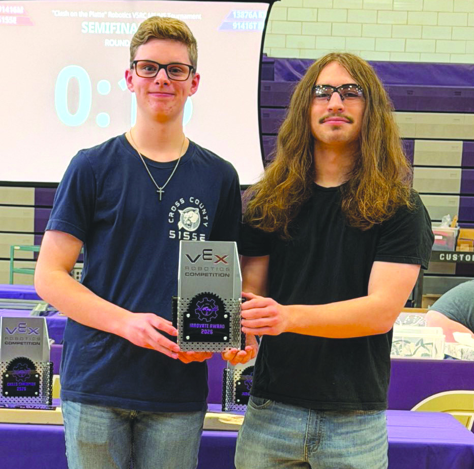Cross County robotics thought their season was over, until it wasn’t. Team 5155E (Sam Haug and Bradley Lott) qualified for a wildcard to worlds! Worlds will be held in St. Louis, Missouri from April 21-24. Good luck! Photo provided/file photo.