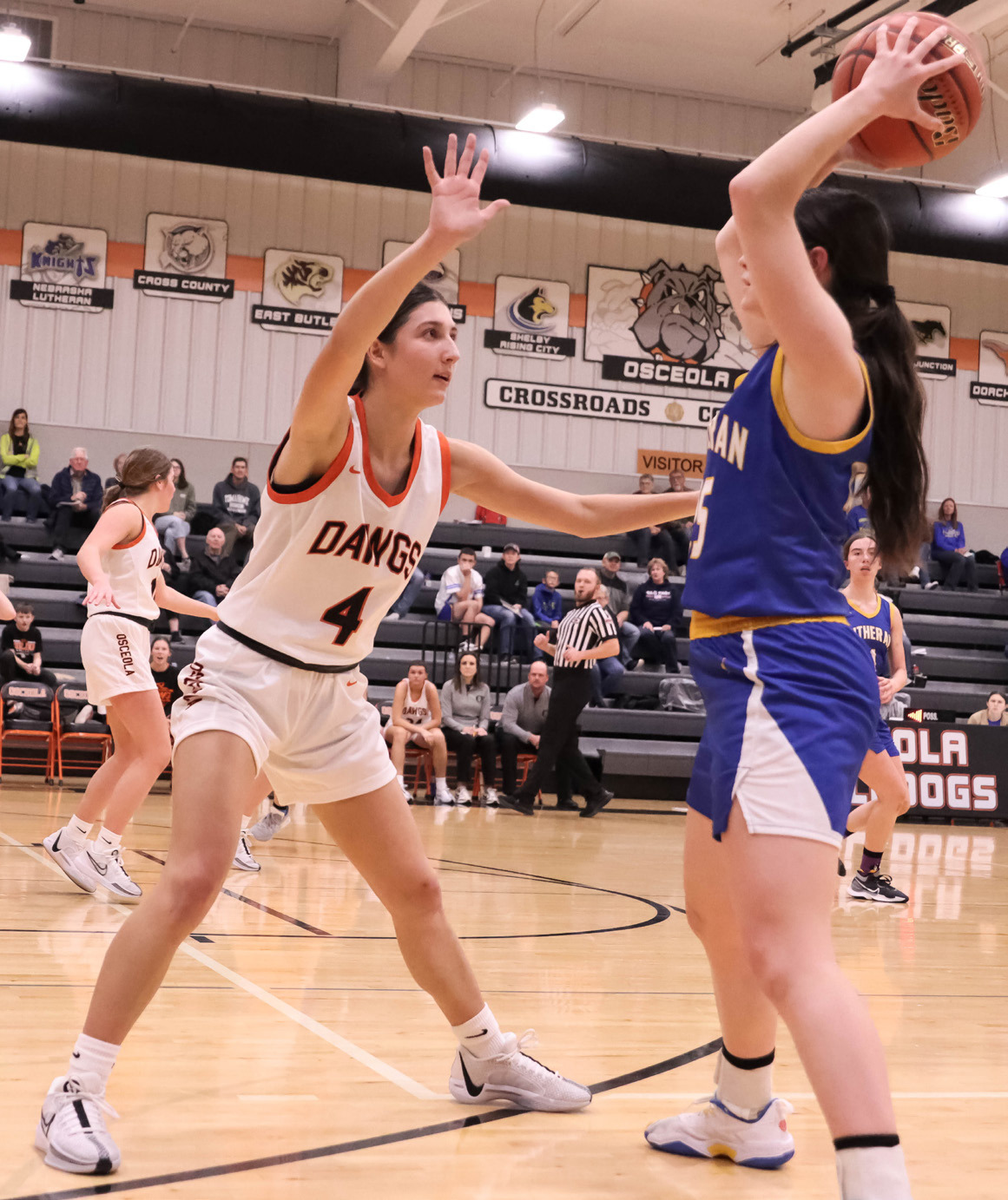Rori Wieseman plays great defense against Nebraska Lutheran. PCN photo by Blaine Winslow.