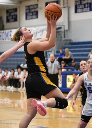 Ava Larmon goes to the basket for two of her 9 points. PCN photo by Rick Holtz
