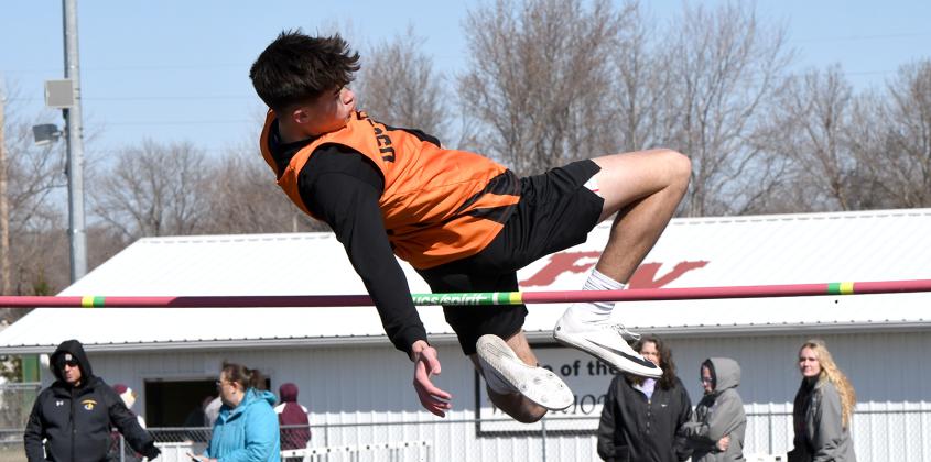 Jackson Winslow (OSC) tries to clear in high jump. PCN photos by Rick Holtz