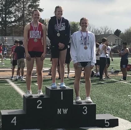 Cross County had two on the podium as Sarah Forsberg took first and Lindee Kelley third in triple jump. Photo by Coach Boshart.