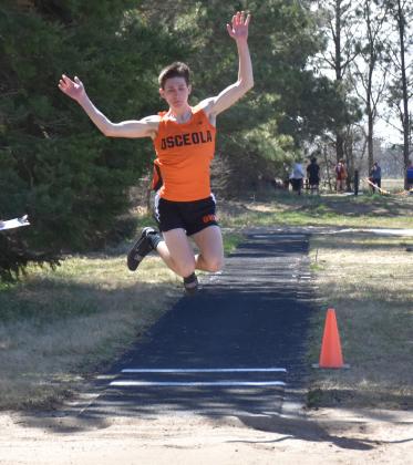 Hayden Lavaley (OSC) takes a leap for second place in long jump. PCN photo by Beth Sparrow