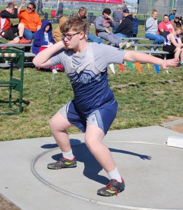 Jacob Smith gets ready to throw the shot put. PCN photo by Craig Pinley.