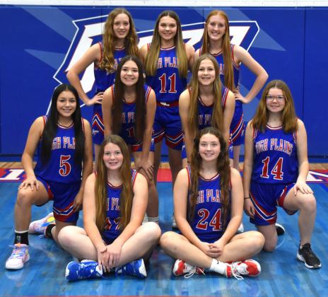 2023-24 High Plains Girls Basketball: Front row: Allie Howell and Rylee Ackerson; Middle row: Gahvi Lesiak, Jacey Dubas, Kinley Spurling, K’cin Confer; Back row: Rylee Hofmann, HallieJo Urkoski, Peyton Hofmann; Not Pictured: Courtney Carlstrom. PCN photo by Beth Sparrow.