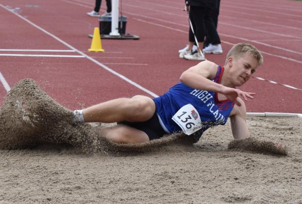High Plains senior Brodey Spurling finished fourth in the triple jump on Friday at the Class D Boys State Track and Field Meet at Omaha Burke Stadium. Spurling also added a fifth place in the long jump to cap his high school career with five medals the last two seasons. PCN photo by Beth Sparrow.