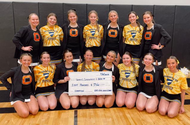 Pictured together are the 2023-2024 Osceola Cheer and Dance Team and SRC Cheer and Dance Team with a donation check of $800 to Sammy’s Superheroes. Photo provided by Tasha Weller.