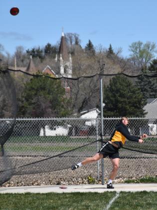 Dalton Pokorney watches his discus after giving it a toss. PCN photo by Beth Sparrow.