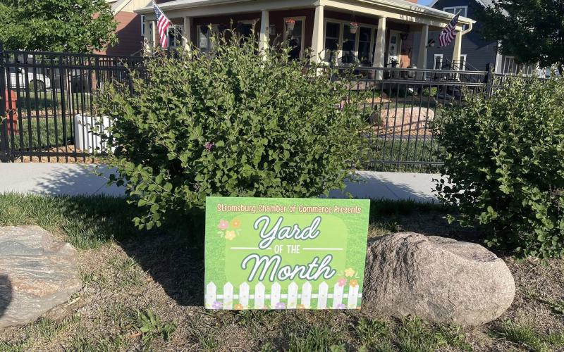 Stromsburg Chamber of Commerce is starting a “yard of the month” winner. From May to October members will drive around and pick a winner. The winner receives a gift card and their photo in the newspaper. Winners for the month of May were Mike and Tammie Rheiner, whose yard is pictured. Photo provided.