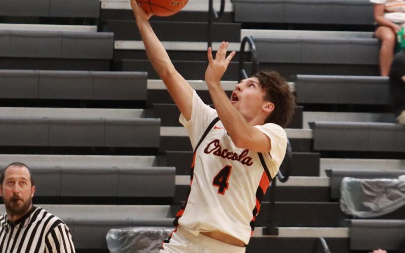Osceola’s Brayden Santos scores off the steal during Sunday’s Goldenrod vs. Crossroads ConferenceAll-Star Games at Osceola High School. Santos finished with eight points, including a pair of three-pointers. PCN photo by Ken Kush