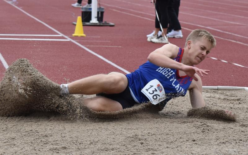 High Plains senior Brodey Spurling finished fourth in the triple jump on Friday at the Class D Boys State Track and Field Meet at Omaha Burke Stadium. Spurling also added a fifth place in the long jump to cap his high school career with five medals the last two seasons. PCN photo by Beth Sparrow.