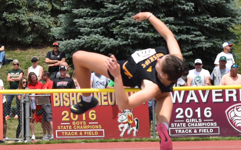 Shelby-RC’s Alexis Wetken cleared 4-11 in the high jump to finish in 18th at the Class C Girld State Track and Field Championships. PCN photo by Beth Sparrow.