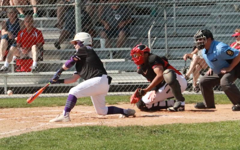SOS lead-off hitter Ruger Webb goes down to get this pitch. Webb had one hit in three official at bats. PCN photo by Ken Kush.
