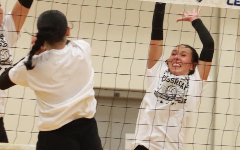 Shelby-RC’s Kendall Nickolite denies the Goldenrod attack with a one-handed block during all-star game at GICC. PCN photo by Ken Kush.