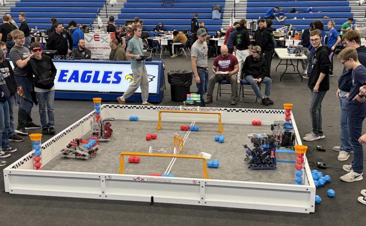 At one qualifying match it was all Cross County with high school (right) versus middle school (left). As expected the high schoolers won this match, 109-23. Pictured are (left) Ransom Lindburg, Jadyn Hackett, Samuel Jameson, Molly Tandy and Annilee Watts; (right) Kirk Sparrow, Cannen Mooney, Sam Haug and Brad Lott. Photo by Heather Haug.