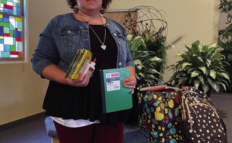 Lisa Shoup of Stromsburg provides school supplies to any student that has a need. She has been doing this project for six years. Polk County News photo by Rick Holtz