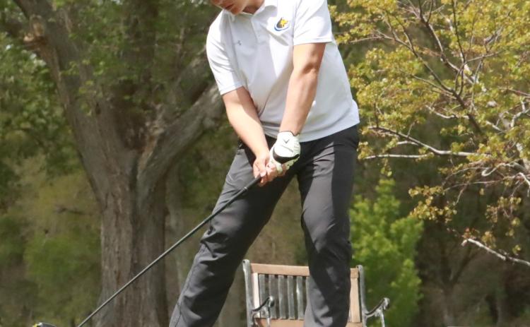 Shelby-RC’s Layne Donner opens his second nine of the York Classic from the No.1 tee box. Donner led area golfers with an 89 for 24th place. PCN photo by Ken Kush.