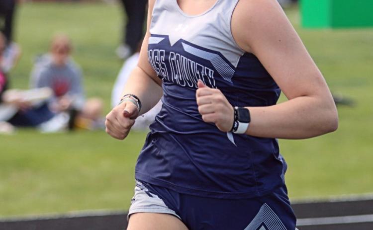 Above: Ella Clark set a new personal best in the 400m, clocking in at 1:05.34 to place fifth. Photo by Christian Horn and courtesy of York News Times.