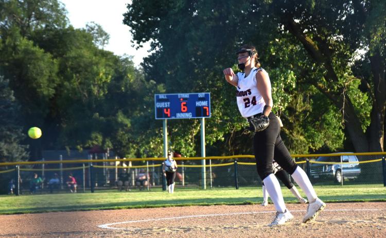 Adrienne Waller throws one out. She struck out one batter against Ord. PCN file photo by Beth Sparrow.