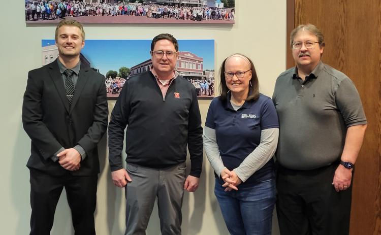 Congressman Mike Flood visited Polk County including the Polk County RPPD and the Polk County News on Monday. He is pictured with Carter Smith (of Shelby), aide and co-owners Beth and Alan Sparrow.