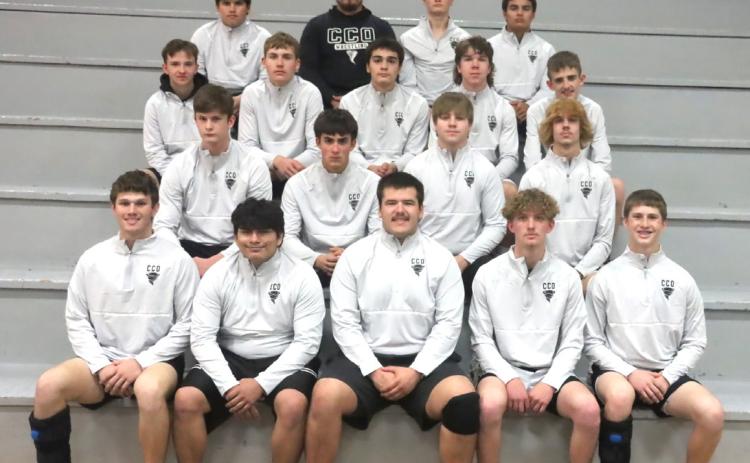 Members of the Cross County/Osceola Boys Wrestling team include; Front row: (L-R)- Jed Berggren, Joaquin Alvarez, Brenden Gabel, Brayden Nuttelman, Bode Berggren. Second row - Paxton Burke, Milo Gehring, Harper Michalak, Brody Walker. Third row- Karston Dotson-Monroe, Bridger Johnson, Derek Georges, Emmitt Lonsdale, Billy Carnes. Top row: Leland Rice, Coach Dylan Kaup, Hunter Baumert, Calob Troy. PCN photo by Ken Kush.