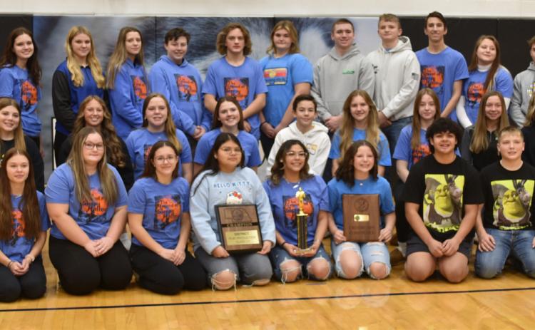 Shelby-Rising City won district one-act and are headed to state. Below: Aiden Zimmerman was named overall best actor. Photos provided.