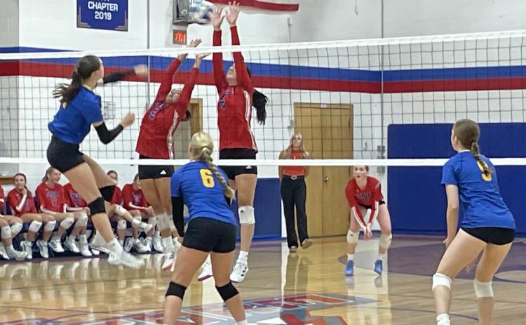 The High Plains Storm volleyball team was a three set winner over the Nebraska Lutheran Knights in both team’s season opener last Thursday. Photo provided.