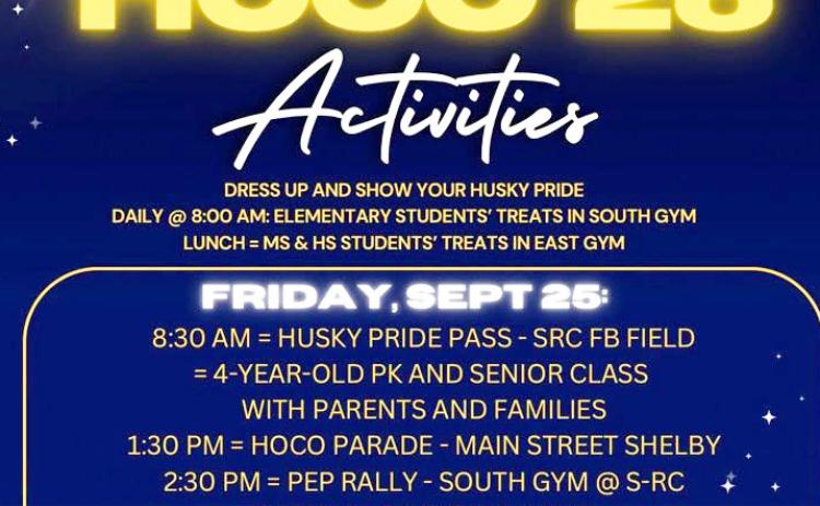 Friday September 25th will be a busy day in Shelby as the Huskies will celebrate HOCO ‘26 starting at 8:30 a.m. Photo was provided.