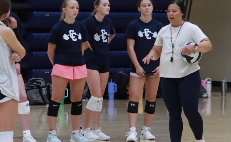 New CC head volleyball coach Ashley Warren conducts camp on Monday at Cross County. PCN photo by Ken Kush.