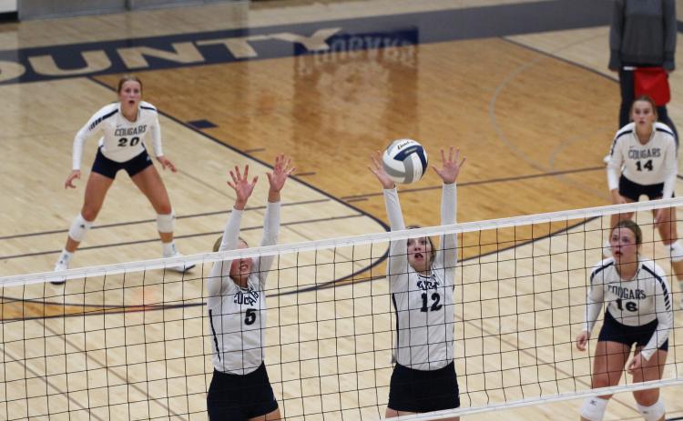Bricelynn Larson had a game-high five blocks for Cross County. PCN photo by Travis Lane