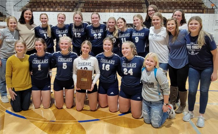 The Cougars won the Crossroads Conference title Tuesday night at York City Auditorium. Cross County won a five set battle with Bruning-Davenport/Shickley. PCN photo by Beth Sparrow