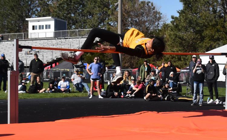 Zoey Walker improving the SRC school record she previously set by going 5-04.50 in high jump. PCN photo by Beth Sparrow