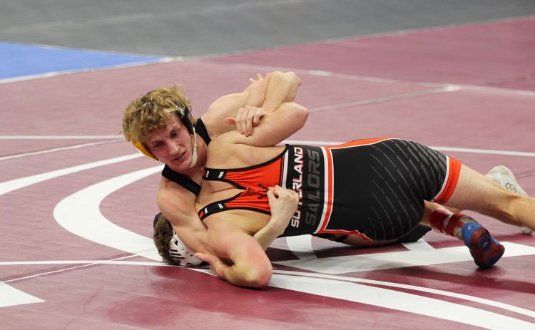 Logan Lindsley (D138) gets to wrestle first on Friday after losing his first one to second seeded Kohl of Sutherland. PCN photo by Travis Lane