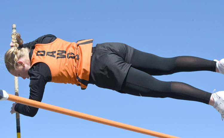 Janna Roberts (OSC) won the poll vault, clearing a 10-00.00 jump. PCN photos by Rick Holtz