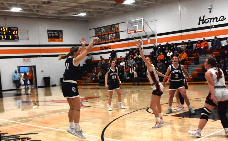 Ella Clark goes for 3 against Dorchester.